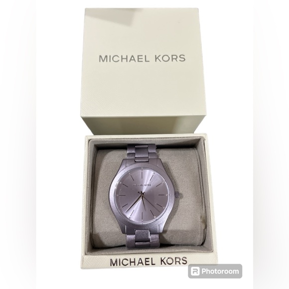 Michael Kors Slim Runway Quartz Purple Dial Aluminum Ladies Watch